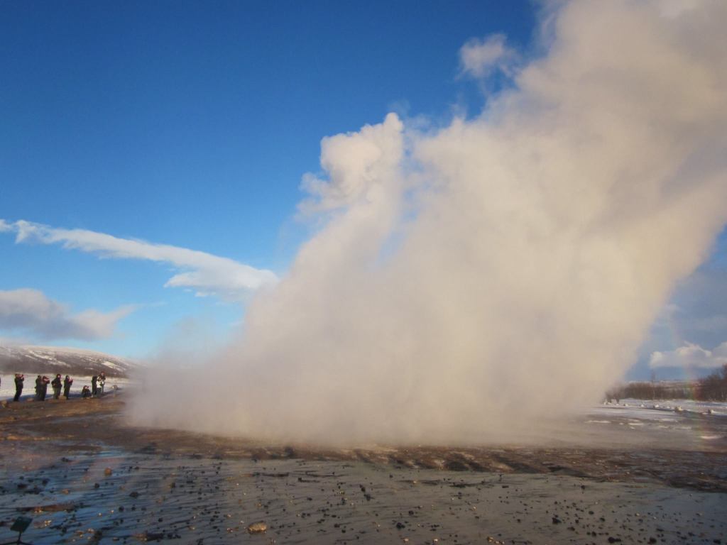 A geyser erupting at Þingvellir National Park