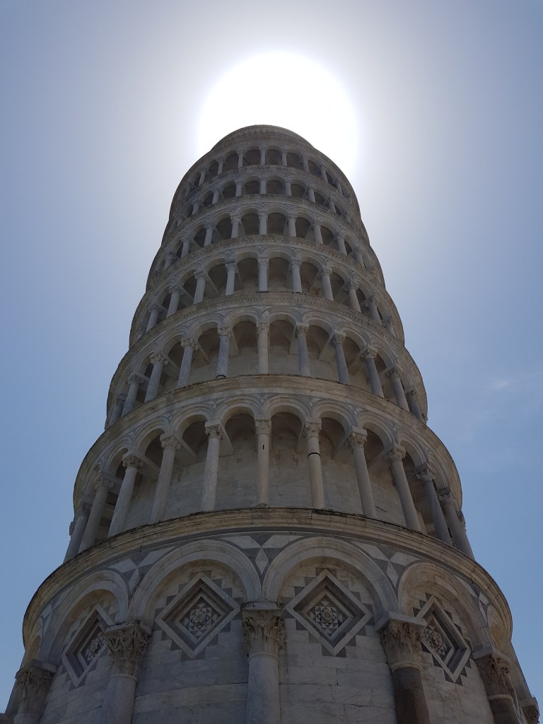 The Leaning Tower of Pisa looking up from below