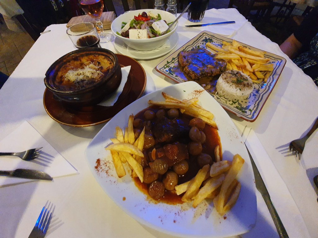 Traditional Greek food at a restaurant