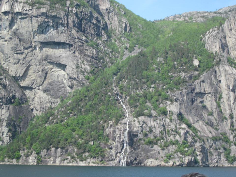 Mountain scenery with a waterfall, Lysefjord, Norway