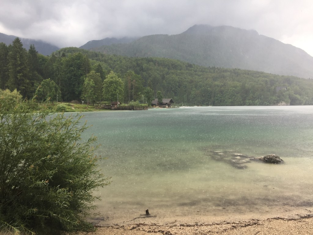 Lake Bohinj in the rain, Slovenia