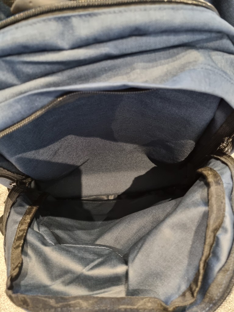 Interior of an Eastpak backpack in triple denim