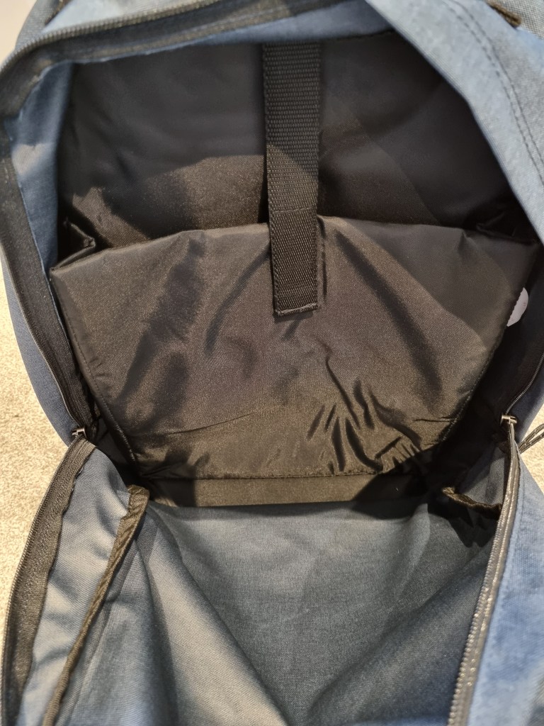 Interior of an Eastpak backpack in triple denim