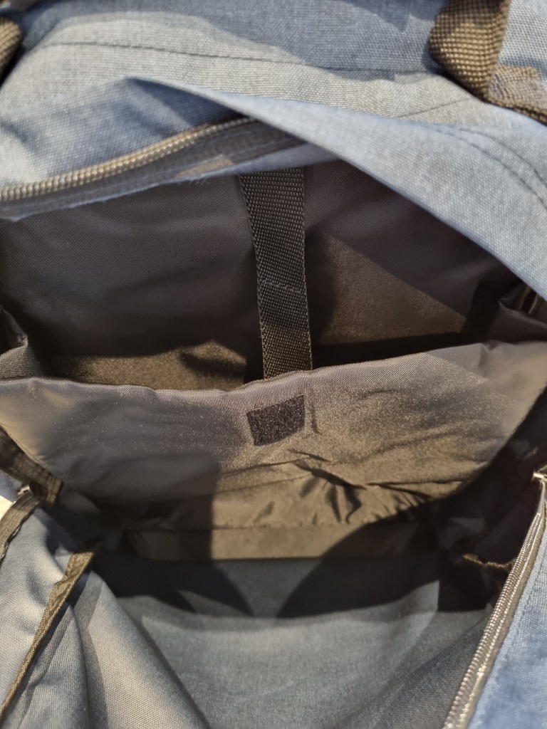 Interior of an Eastpak backpack in triple denim