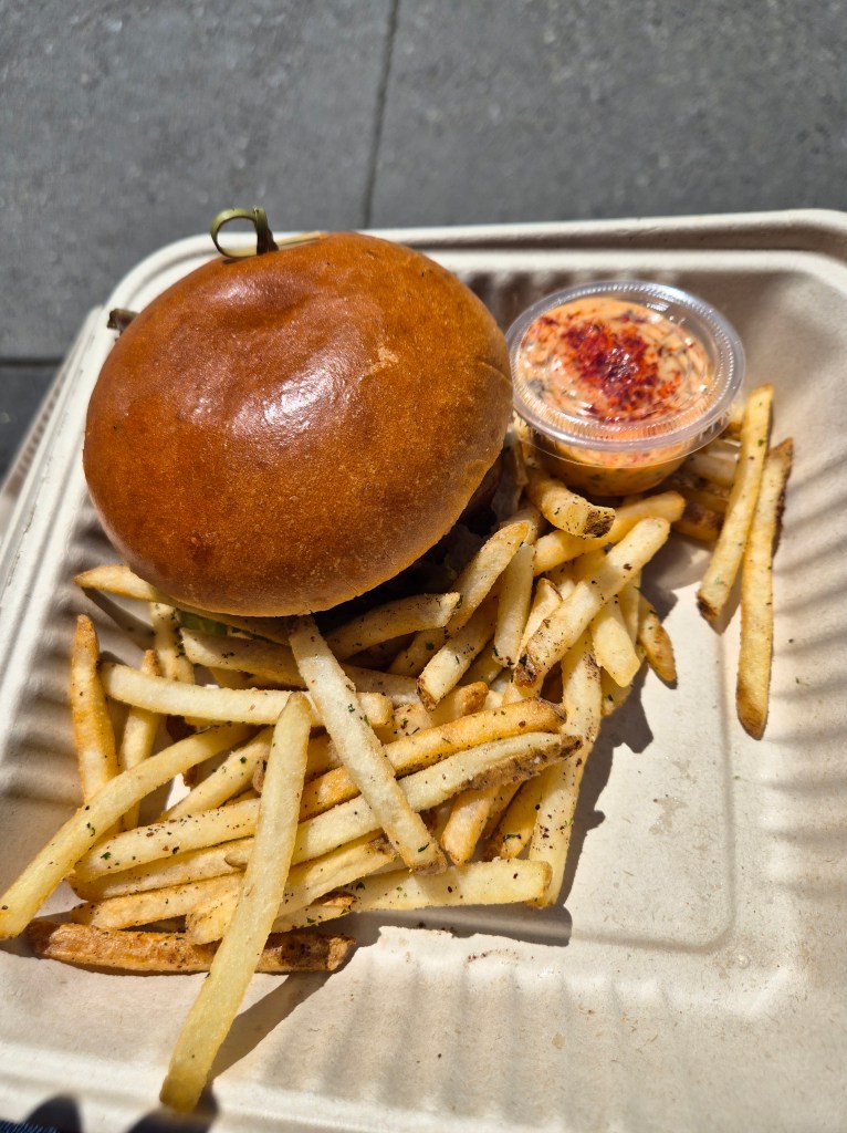 A bison burger & fries